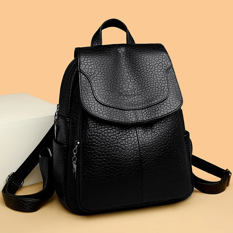 High Quality Stone Pattern Soft Leather Women Backpacks Large Capacity Book School Bags Teenage Girls Sac A Dos Travel Back Pack