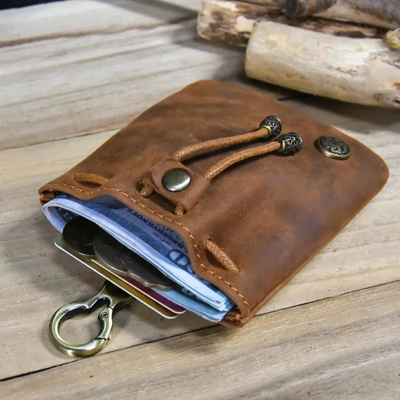 High Quality Top Granin Leather Creative Drawstring Coin Pouch Small Card s Women Wallet for Men