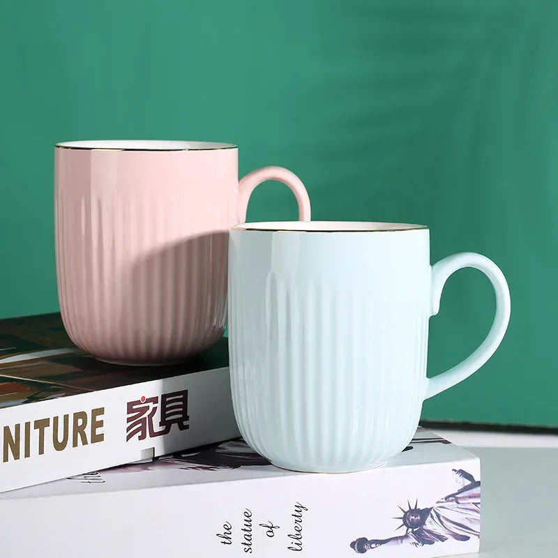 High Quality Vertical Stripe Ceramic Mug Coffee Tea Cups of Coffee Couple Gift Original Mugs Free Shipping Cup for Tea Drinkware