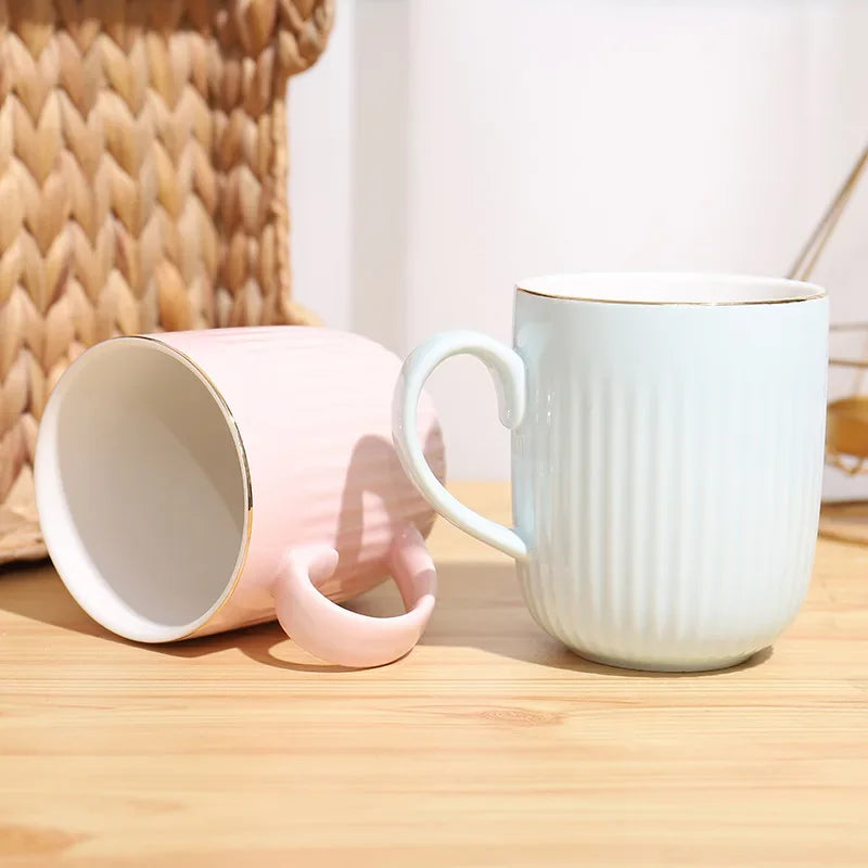 High Quality Vertical Stripe Ceramic Mug Coffee Tea Cups of Coffee Couple Gift Original Mugs Free Shipping Cup for Tea Drinkware