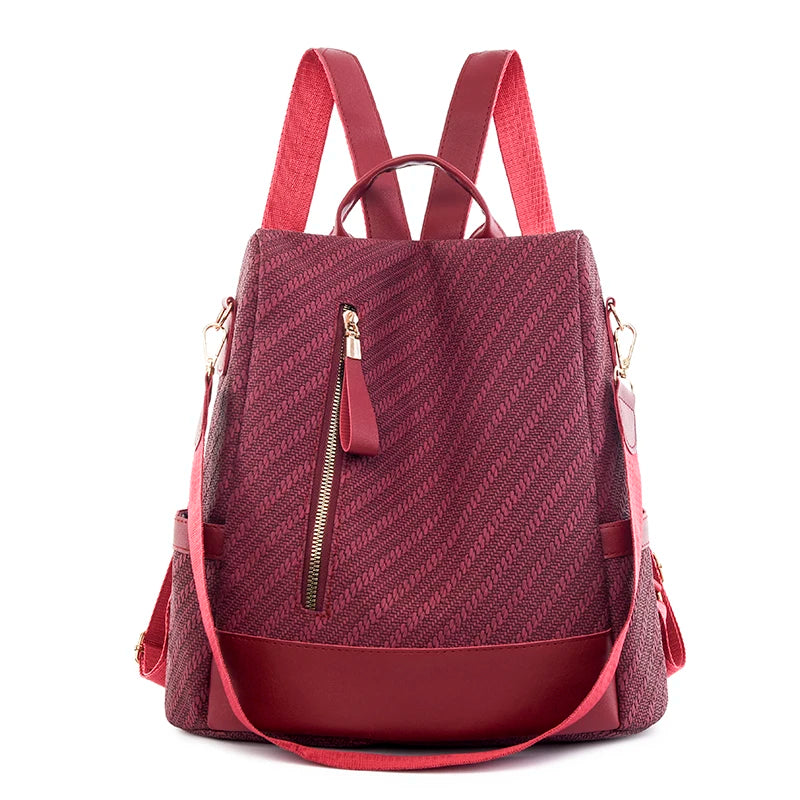 High Quality Waterproof PU Leather Women Backpack Anti-theft Back Zipper Ladies Schoolbag Casual Travel Single Shoulder Backpack