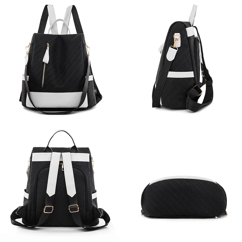 High Quality Waterproof PU Leather Women Backpack Anti-theft Back Zipper Ladies Schoolbag Casual Travel Single Shoulder Backpack