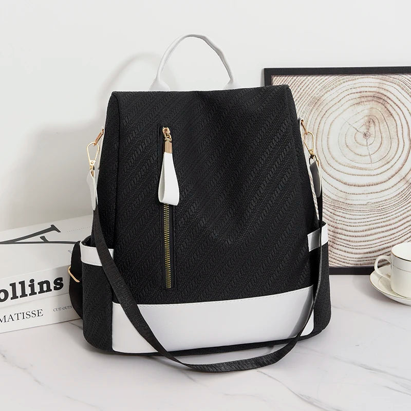 High Quality Waterproof PU Leather Women Backpack Anti-theft Back Zipper Ladies Schoolbag Casual Travel Single Shoulder Backpack