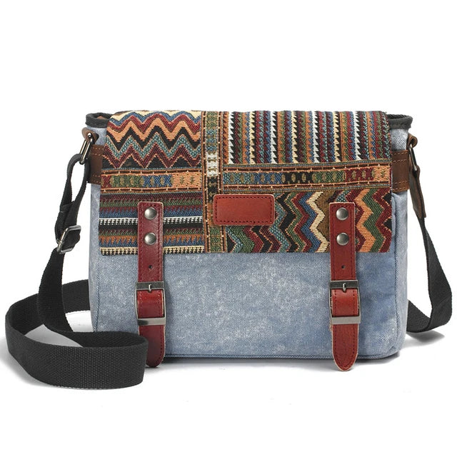High Quality Waxed Canvas Shoulder Bag National Style Crossbody Bag Young Men Patchwork Color Flap Sling Bag 2022