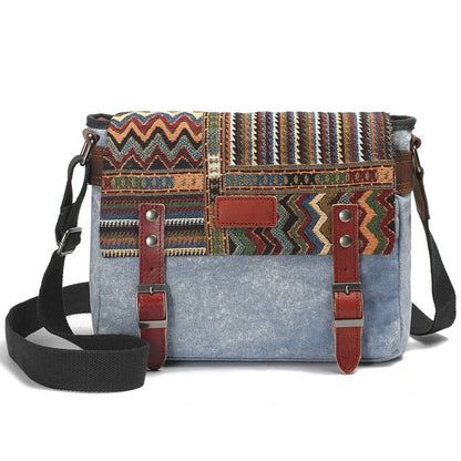 High Quality Waxed Canvas Shoulder Bag National Style Crossbody Bag Young Men Patchwork Color Flap Sling Bag 2022