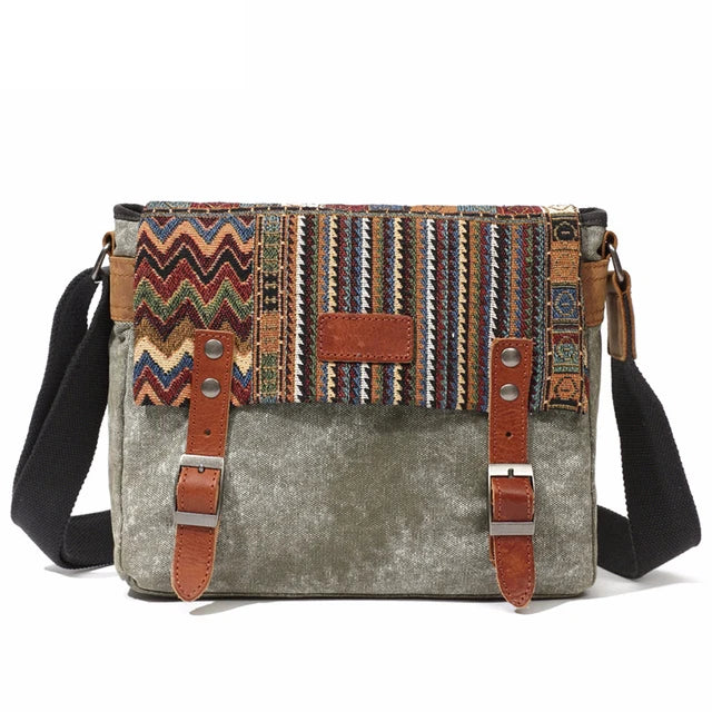 High Quality Waxed Canvas Shoulder Bag National Style Crossbody Bag Young Men Patchwork Color Flap Sling Bag 2022