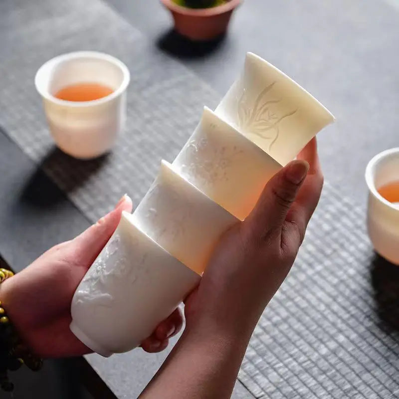 High Quality White Bone China Tea Cup Goat Fat Jade Ceramic Tea Cup Teacup Cute Cups and Mugs Japanese Mug Jingdezhen Teacups