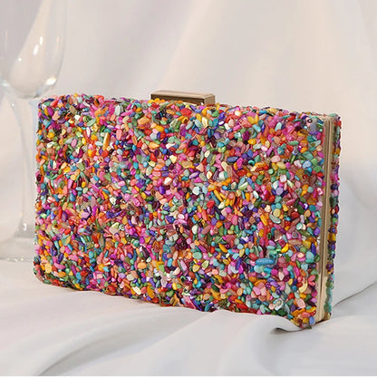 High Quality Women Colorful Stone Evening Bags Wedding Party Wallet with Chain Banquet Bag Phone Crossbody Luxury Designers 2024