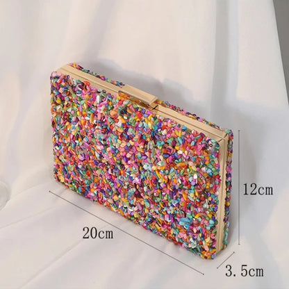 High Quality Women Colorful Stone Evening Bags Wedding Party Wallet with Chain Banquet Bag Phone Crossbody Luxury Designers 2024