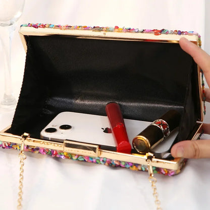 High Quality Women Colorful Stone Evening Bags Wedding Party Wallet with Chain Banquet Bag Phone Crossbody Luxury Designers 2024