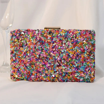 High Quality Women Colorful Stone Evening Bags Wedding Party Wallet with Chain Banquet Bag Phone Crossbody Luxury Designers 2024