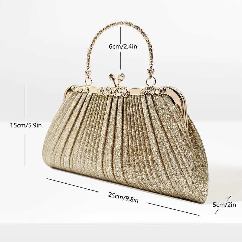 High Quality Women Evening Bag Vintage Elegant Party Ruched Clutch Purse Designer Bags Night Wedding Gold Crossbody for Handbag