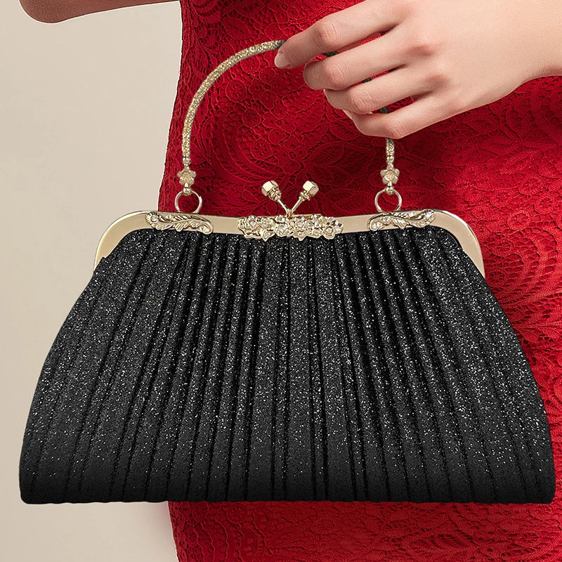 High Quality Women Evening Bag Vintage Elegant Party Ruched Clutch Purse Designer Bags Night Wedding Gold Crossbody for Handbag