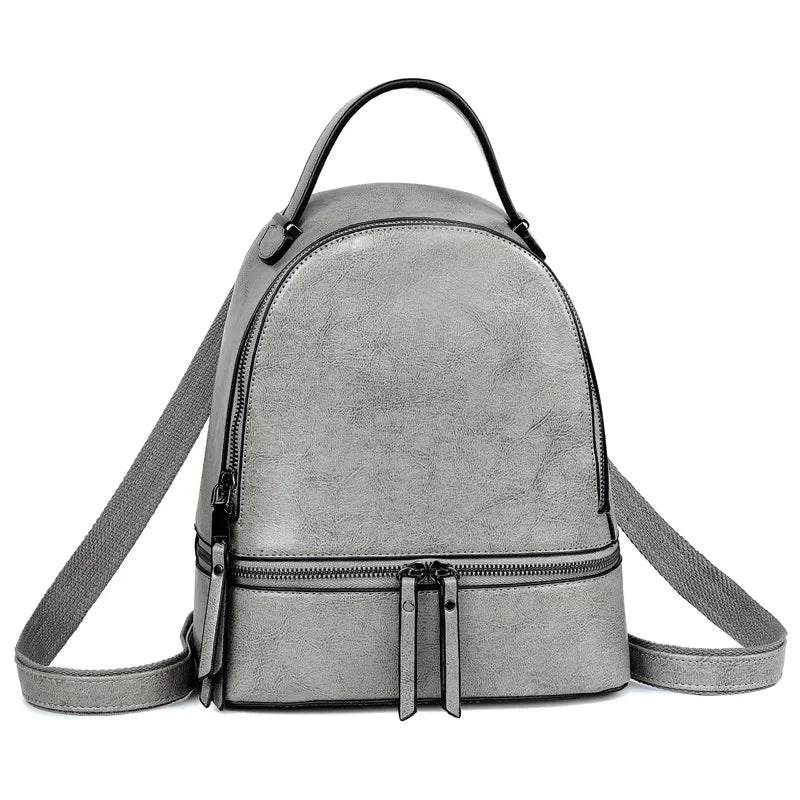 High Quality Women Oil Wax Cowhide Backpack Travel Knapsack Fashion Casual Design Genuine Leather Rucksack Girls School Daypack