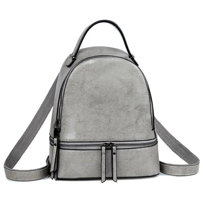 High Quality Women Oil Wax Cowhide Backpack Travel Knapsack Fashion Casual Design Genuine Leather Rucksack Girls School Daypack