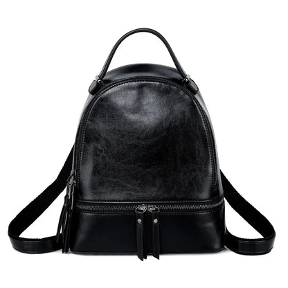 High Quality Women Oil Wax Cowhide Backpack Travel Knapsack Fashion Casual Design Genuine Leather Rucksack Girls School Daypack