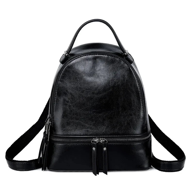 High Quality Women Oil Wax Cowhide Backpack Travel Knapsack Fashion Casual Design Genuine Leather Rucksack Girls School Daypack