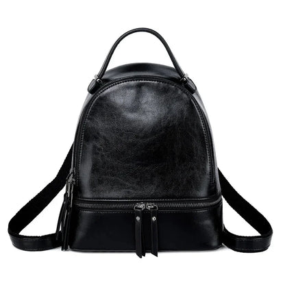 High Quality Women Oil Wax Cowhide Backpack Travel Knapsack Fashion Casual Design Genuine Leather Rucksack Girls School Daypack