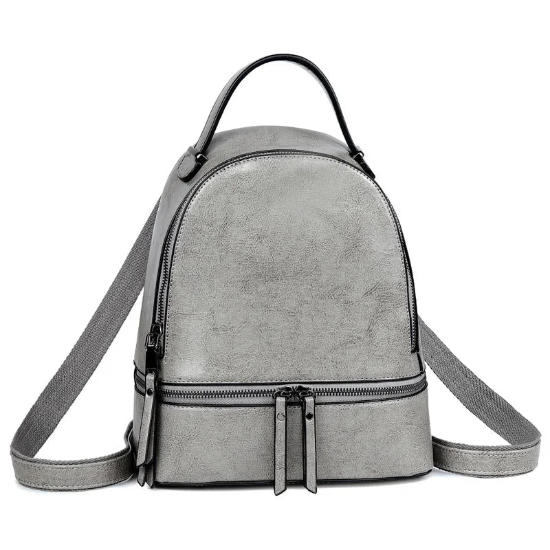 High Quality Women Oil Wax Cowhide Backpack Travel Knapsack Fashion Casual Design Genuine Leather Rucksack Girls School Daypack