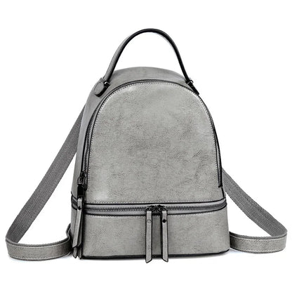 High Quality Women Oil Wax Cowhide Backpack Travel Knapsack Fashion Casual Design Genuine Leather Rucksack Girls School Daypack