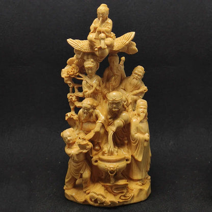 High Quality Wooden TV Characters Thuja Wood Eight Immortals Crossing The Sea Ornament Home Living Room Decor