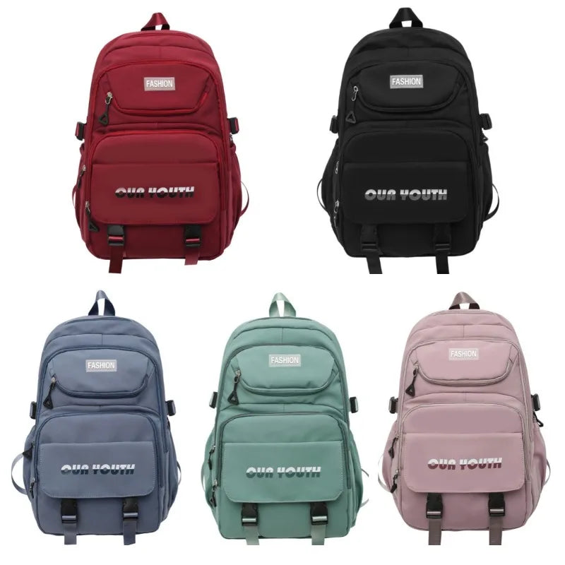 High School Girls Backpack Nylon Waterproof Travel Bag Simple Large Capacity Multi-functional Backpack for Boys Travel Rucksack