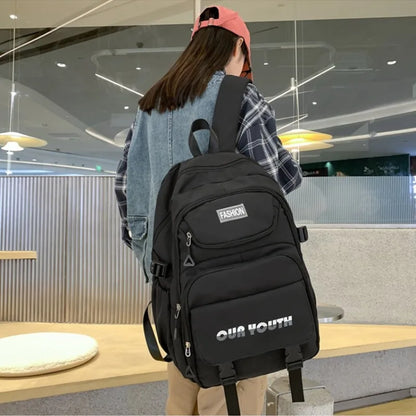 High School Girls Backpack Nylon Waterproof Travel Bag Simple Large Capacity Multi-functional Backpack for Boys Travel Rucksack