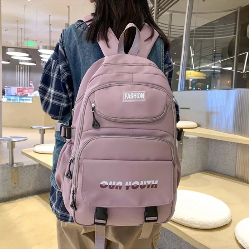 High School Girls Backpack Nylon Waterproof Travel Bag Simple Large Capacity Multi-functional Backpack for Boys Travel Rucksack