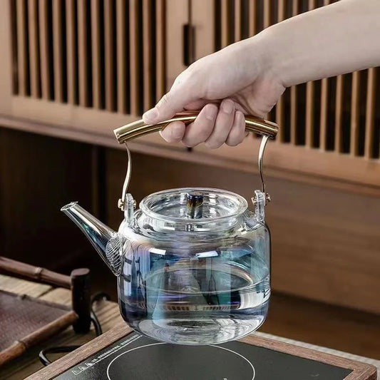 High Temperature Shell Color Burning Glass Teapot Thickened Large-capacity Filter Teapot Dazzling Flower Teapot Lifting Beam Pot