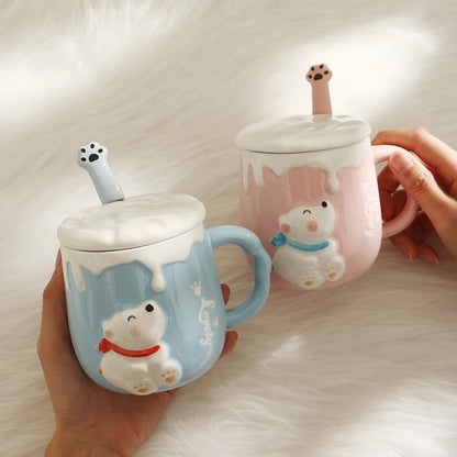 High Value Mug with Spoon Ceramic Cup Children Lovely Girl Couple Drinking Water Cup Family Coffee Mugs
