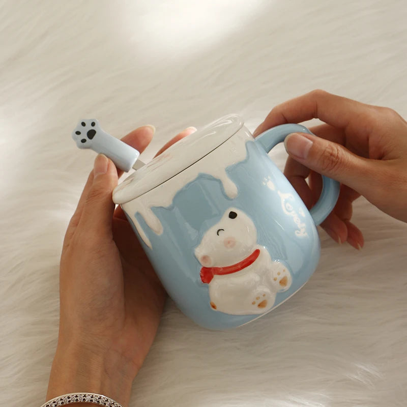 High Value Mug with Spoon Ceramic Cup Children Lovely Girl Couple Drinking Water Cup Family Coffee Mugs