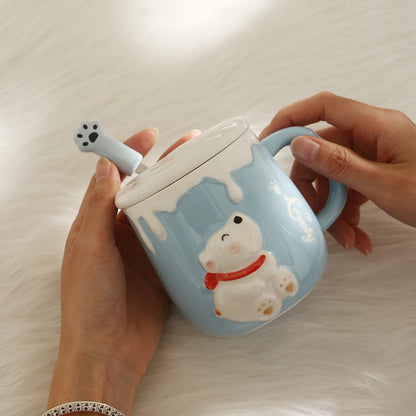 High Value Mug with Spoon Ceramic Cup Children Lovely Girl Couple Drinking Water Cup Family Coffee Mugs