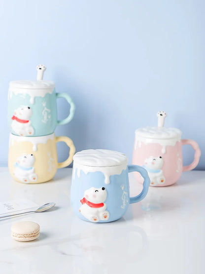 High Value Mug with Spoon Ceramic Cup Children Lovely Girl Couple Drinking Water Cup Family Coffee Mugs