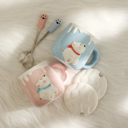 High Value Mug with Spoon Ceramic Cup Children Lovely Girl Couple Drinking Water Cup Family Coffee Mugs