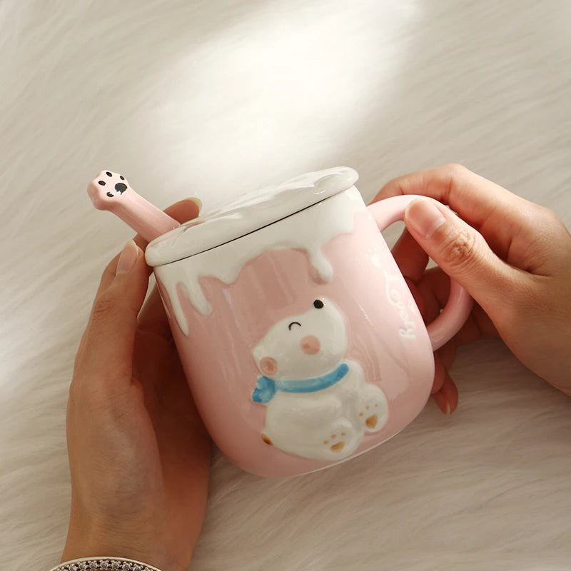 High Value Mug with Spoon Ceramic Cup Children Lovely Girl Couple Drinking Water Cup Family Coffee Mugs