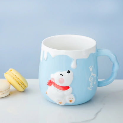 High Value Mug with Spoon Ceramic Cup Children Lovely Girl Couple Drinking Water Cup Family Coffee Mugs