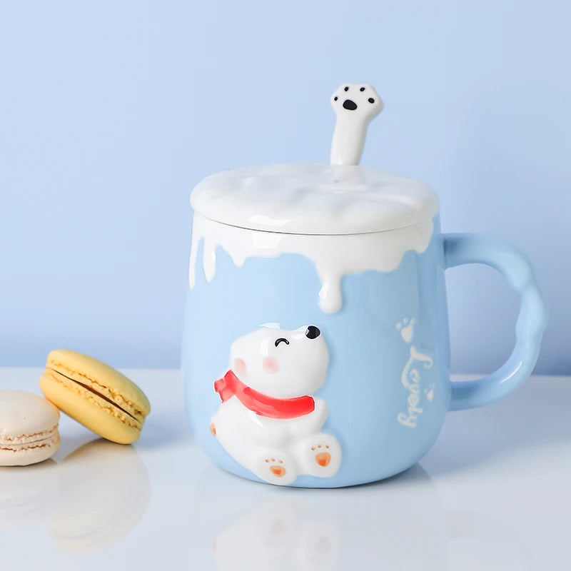 High Value Mug with Spoon Ceramic Cup Children Lovely Girl Couple Drinking Water Cup Family Coffee Mugs