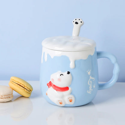 High Value Mug with Spoon Ceramic Cup Children Lovely Girl Couple Drinking Water Cup Family Coffee Mugs