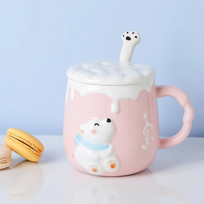 High Value Mug with Spoon Ceramic Cup Children Lovely Girl Couple Drinking Water Cup Family Coffee Mugs
