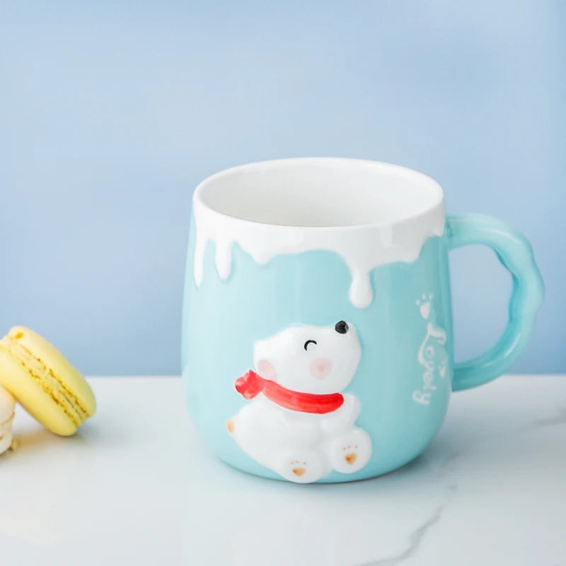 High Value Mug with Spoon Ceramic Cup Children Lovely Girl Couple Drinking Water Cup Family Coffee Mugs