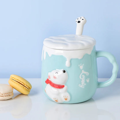High Value Mug with Spoon Ceramic Cup Children Lovely Girl Couple Drinking Water Cup Family Coffee Mugs