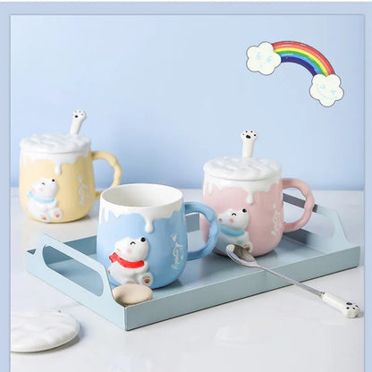 High Value Mug with Spoon Ceramic Cup Children Lovely Girl Couple Drinking Water Cup Family Coffee Mugs