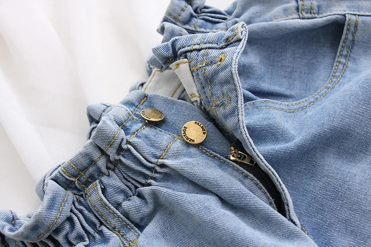 High Waist Denim Shorts Women Casual Loose Ladies Fashion Roll Up Hem Elastic Waist Pocket Blue White Jeans Female