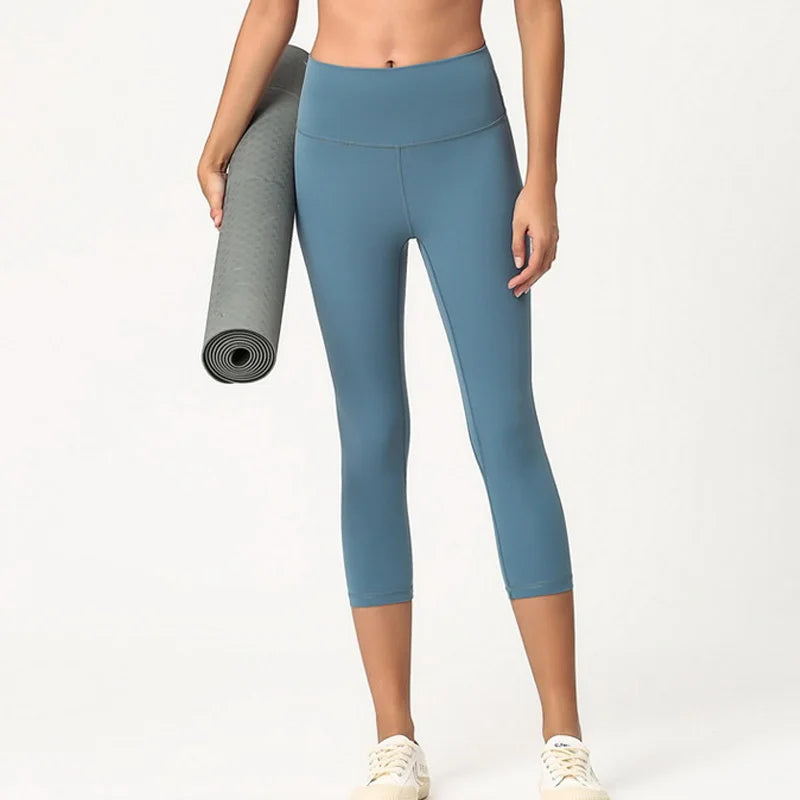 High Waist Pants Squat proof Cropped Training Tights Woman Sports Fitness Gym Capris Leggings