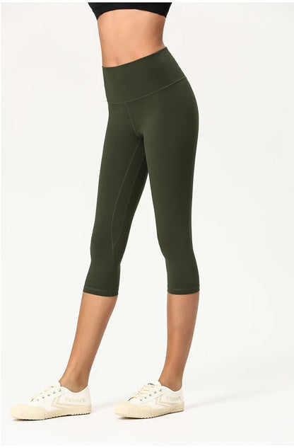 High Waist Pants Squat proof Cropped Training Tights Woman Sports Fitness Gym Capris Leggings