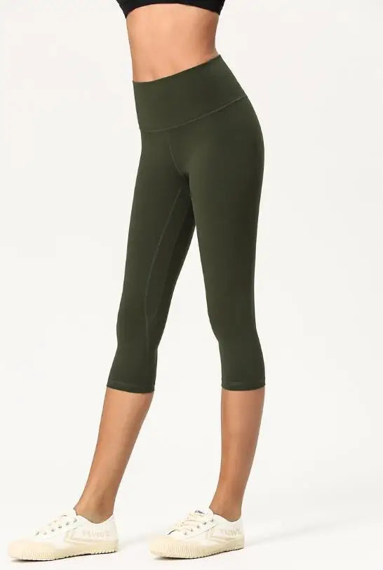 High Waist Pants Squat proof Cropped Training Tights Woman Sports Fitness Gym Capris Leggings