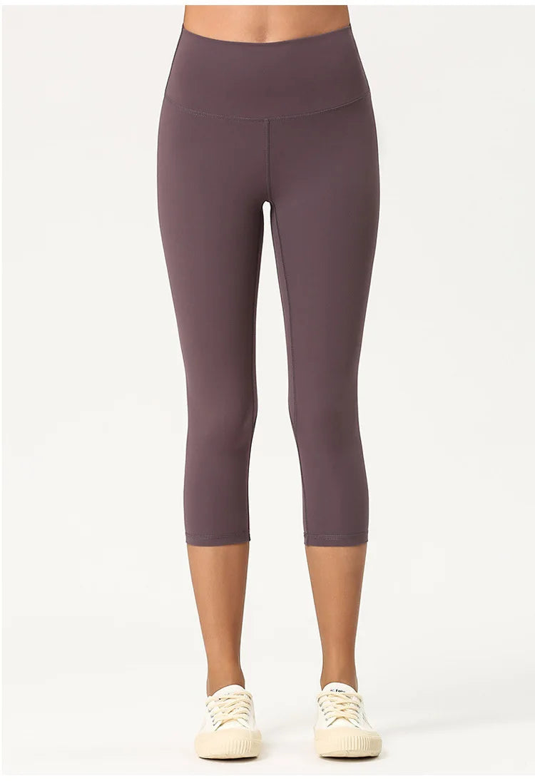 High Waist Pants Squat proof Cropped Training Tights Woman Sports Fitness Gym Capris Leggings
