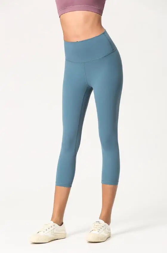 High Waist Pants Squat proof Cropped Training Tights Woman Sports Fitness Gym Capris Leggings