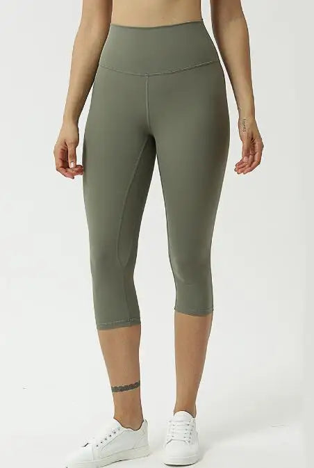 High Waist Pants Squat proof Cropped Training Tights Woman Sports Fitness Gym Capris Leggings