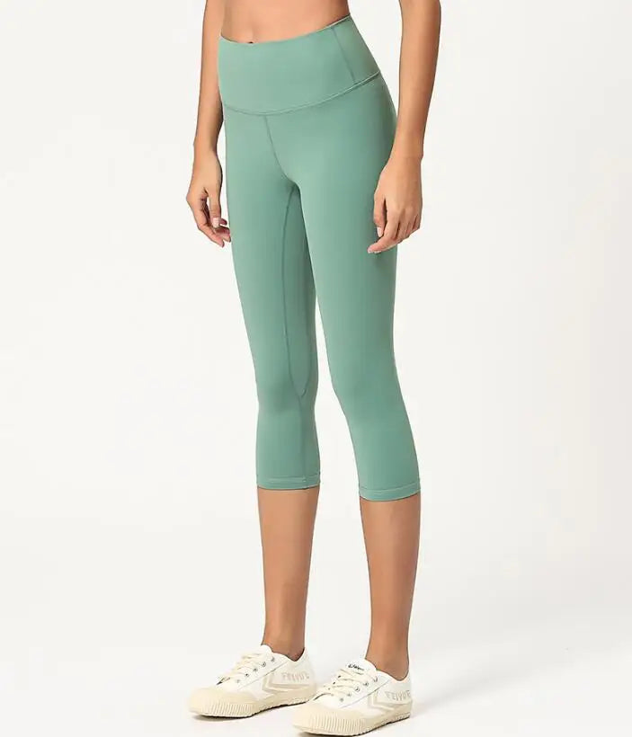 High Waist Pants Squat proof Cropped Training Tights Woman Sports Fitness Gym Capris Leggings